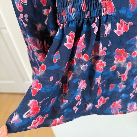 Tanya Taylor Heather Printed Silk w/ Cinch Waist in Storm Blue Top 4 NWOT - Picture 9 of 12